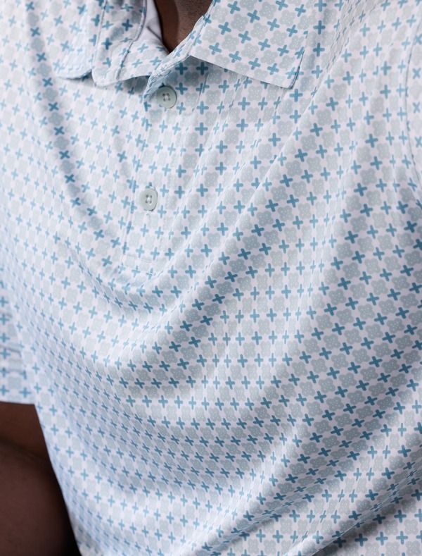 リーボック メンズ トップス ポロシャツ プリント ミニ トール Reebok Big Tall Mini Geometric Print Performance Polo Shirt Ice Blu