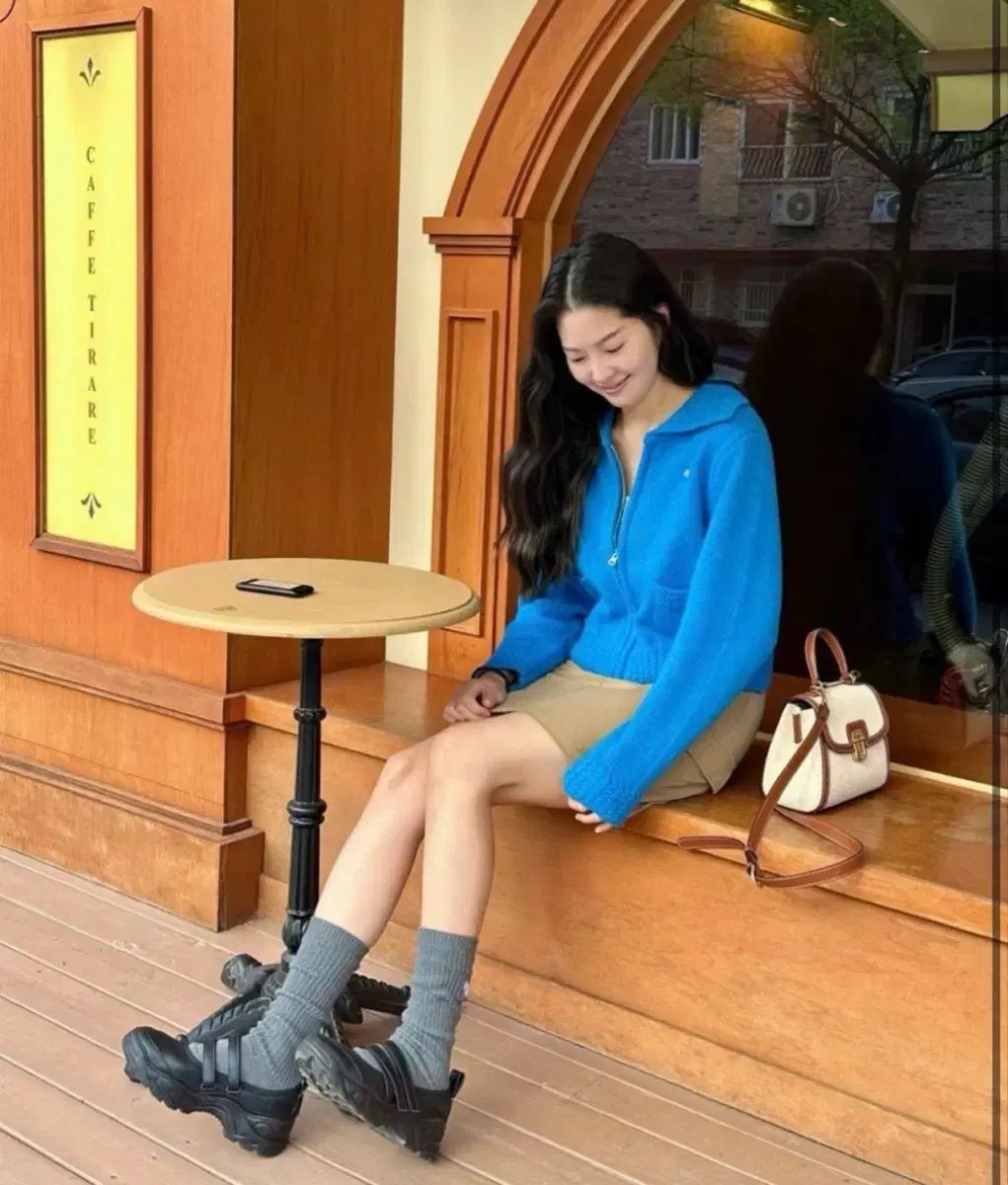 ウールCOLLAR ZIP-UP CARDIGAN (aqua blue)