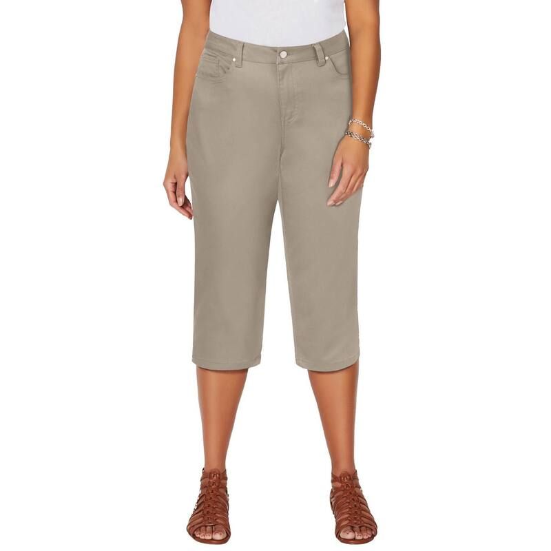 キャサリンズ レディース ボトムス カジュアルパンツ プラスサイズ Tシャツ キャップ Catherines Womens Plusize Sateen Stretch Capri Chai Latt