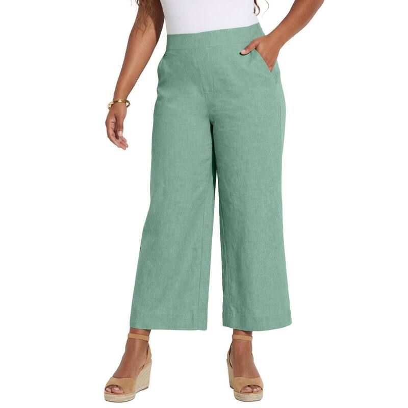 キャサリンズ レディース ボトムス カジュアルパンツ プラスサイズ プチ キャップ リネン Catherines Womens Plusize Petite Flat Front Linen Capr