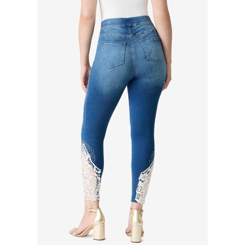 ロアマンズ レディース ボトムス デニムパンツ プラスサイズ レース Roamans Womens Plusize 360 Stretch Lace Applique Jean Black Lace ロアマンズ レディース ボトムス デニムパンツ プラスサイズ レース Roamans Womens Plusize 360 Stretch Lace Applique Jean Black Lace