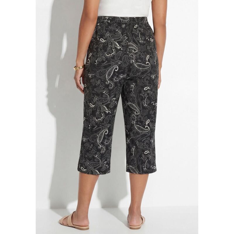 キャサリンズ レディース ボトムス カジュアルパンツ プラスサイズ Tシャツ キャップ Catherines Womens Plusize PullOn Sateen Capri Black Whit