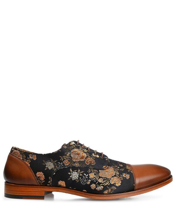 タフト メンズ シューズ フラワー柄 プリント オックスフォード フラワー Taft Mens Jack Floral Printed Jacquard Calfskin Oxfords Tan Ed