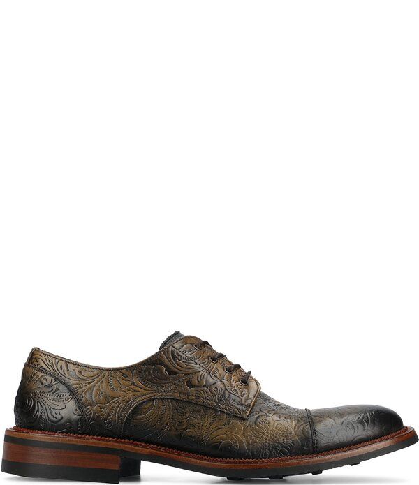 タフト メンズ シューズ フラワー柄 オックスフォード キャップ レザー フラワー Taft Mens Romembossed Floraleather Cap Toe Oxfords Oro Vie