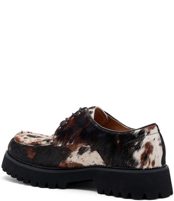 マークノーラン メンズ シューズ プリント オックスフォード ダービー Marc Nolan Mens Luca Cow Print Pony Hair Derby Oxfords Dark Hors