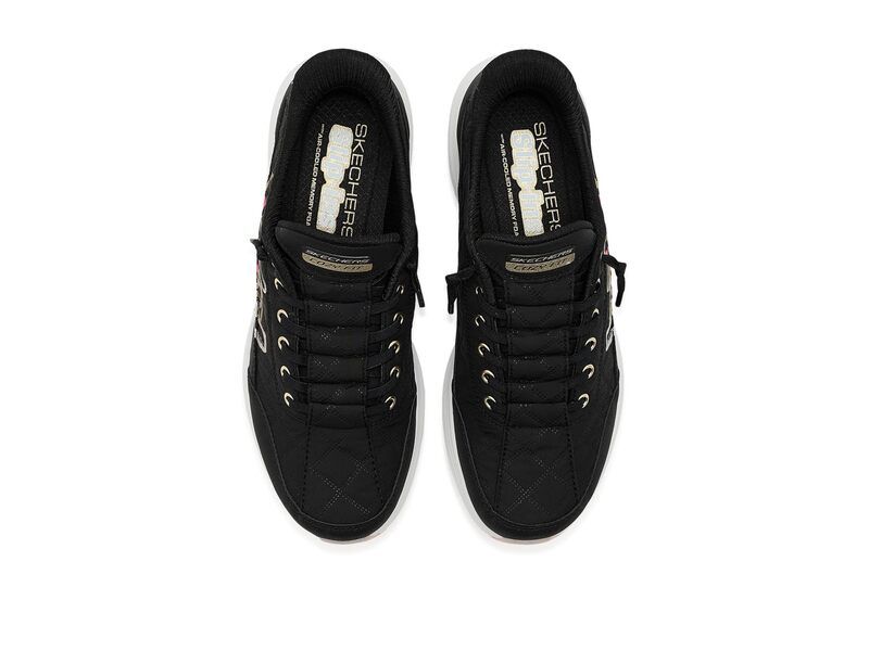 スケッチャーズ レディース シューズ スニーカー Skechers Contour Foam Cozy Fit Golden Embrace Hands Free Slipins Black Gold