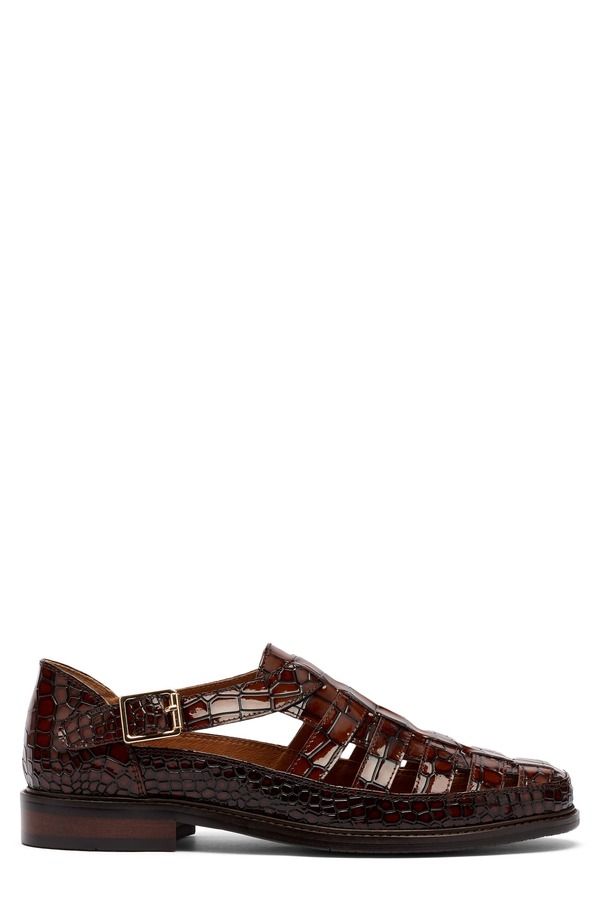 マークノーラン メンズ シューズ サンダル レザー MARC NOLAN Mariner Croc Embossed Leather Fisherman Sandal Brown Croc ブラウン