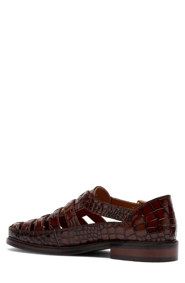 マークノーラン メンズ シューズ サンダル レザー MARC NOLAN Mariner Croc Embossed Leather Fisherman Sandal Brown Croc ブラウン