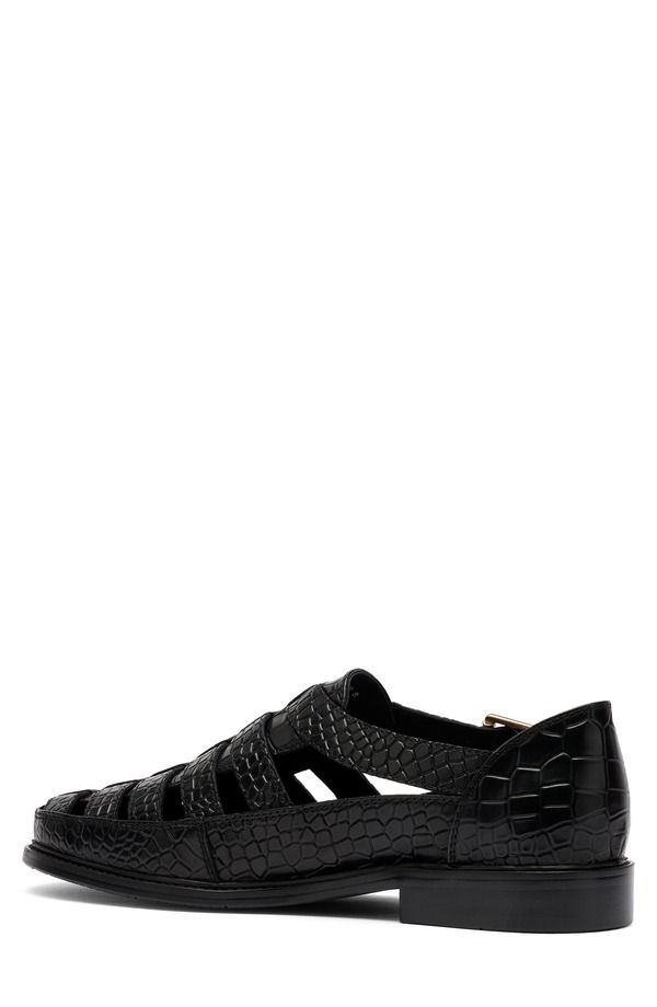 マークノーラン メンズ シューズ サンダル レザー MARC NOLAN Mariner Croc Embossed Leather Fisherman Sandal Black Croc ブラック