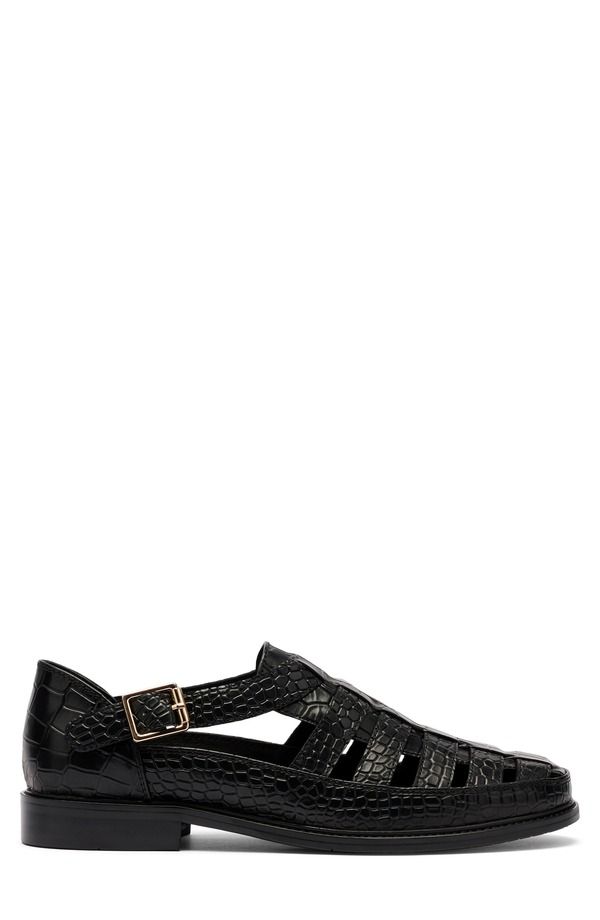 マークノーラン メンズ シューズ サンダル レザー MARC NOLAN Mariner Croc Embossed Leather Fisherman Sandal Black Croc ブラック