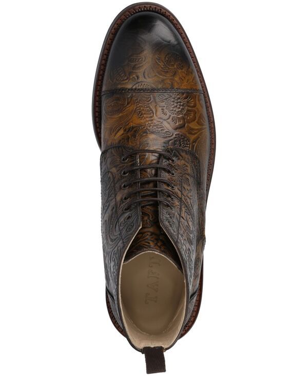 タフト メンズ シューズ ブーツ・レインブーツ キャップ レース レザー Taft Mens Romembossed Leather Cap Toe Laceup Boot Oro Viejo