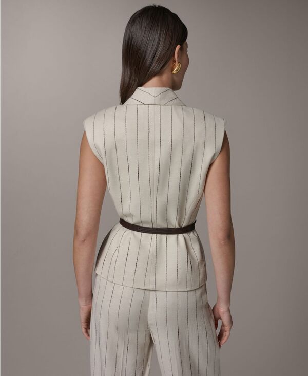 ダナ キャラン ニューヨーク レディース トップス ベスト プチ Donna Karanew York Womens Belted Pinstripe Vest Regular Petite Flax ダナ キャラン ニューヨーク レディース トップス ベスト プチ Donna Karanew York Womens Belted Pinstripe Vest Regular Petite Flax