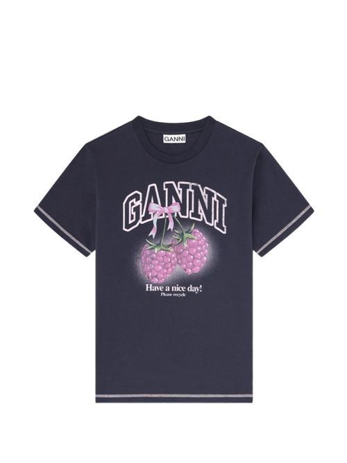 GANNI ラズベリーコットン Tシャツ 送料無料