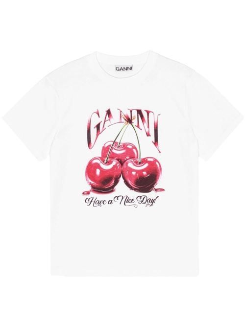 GANNI プリントコットン Tシャツ 送料無料
