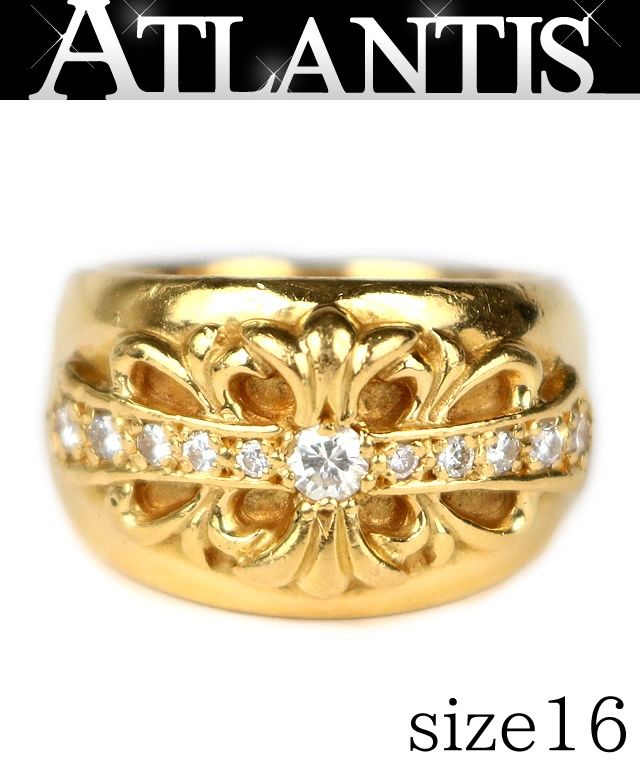 CHROME HEARTS 銀座店 クロムハーツ 22K オールド フローラルクロス パヴェダイヤ リング 指輪 メンズ ゴールド 約16号 103470