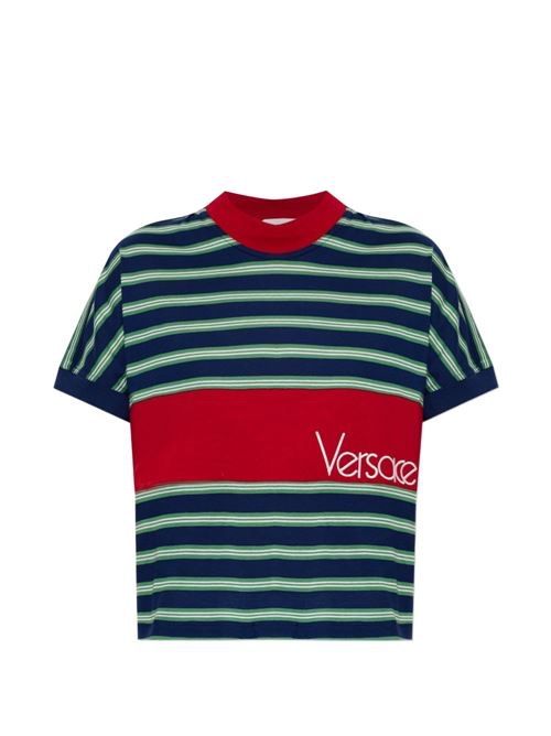 VERSACE ストライプコットンTシャツ 送料無料