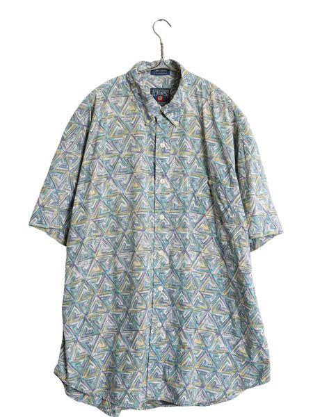 80s チャップス ラルフローレン 半袖 ボタンダウン シャツ メンズ XL 古着 ヴィンテージ ポロ 半袖シャツ 総柄 グラフィック 大きいサイズ