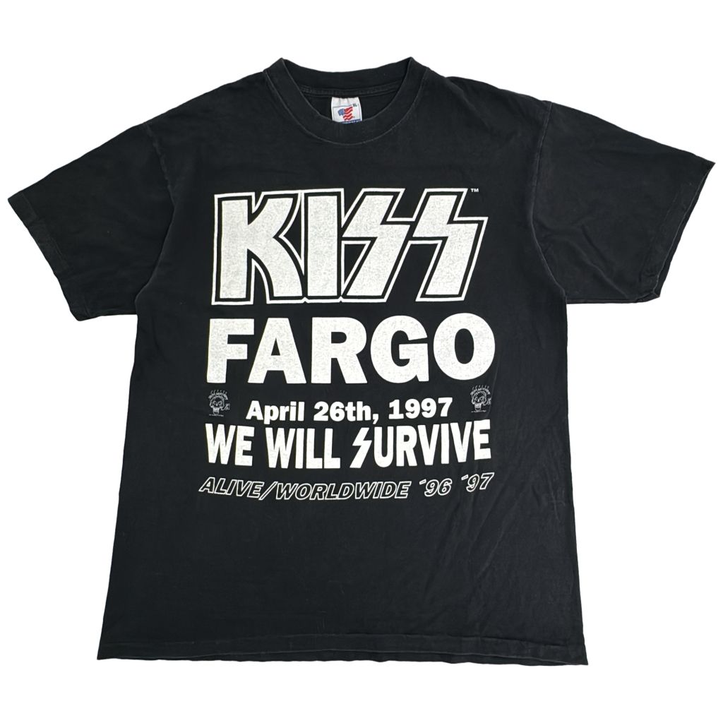 90年代 KISS キッス Alive/Worldwide Tour 1996-97 ツアーＴシャツ バンド ブラック(メンズ XL)中古 古着 Y3836