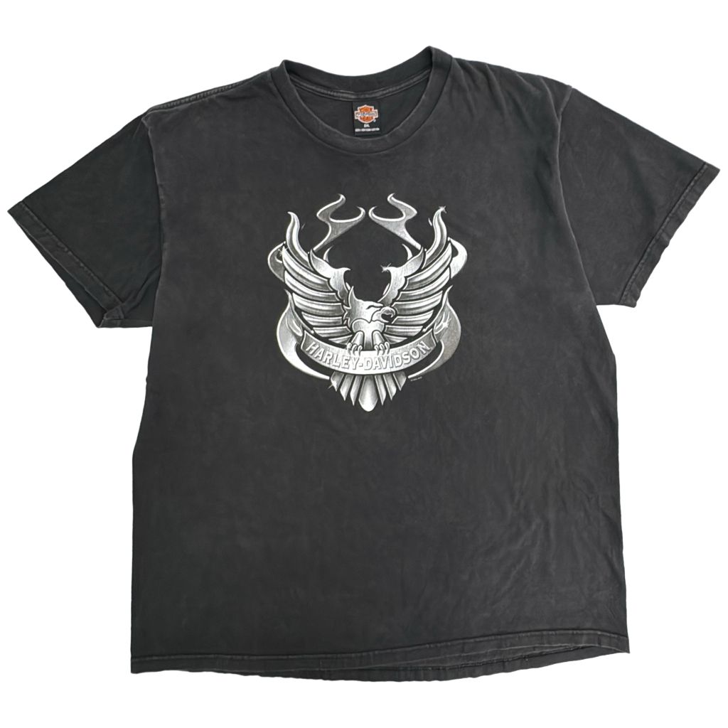00年代 HARLEY DAVIDSON ハーレーダビッドソン 半袖Tシャツ 大きいサイズ モーターサイクル ブラック(メンズ 2XL)中古 古着 Y3850