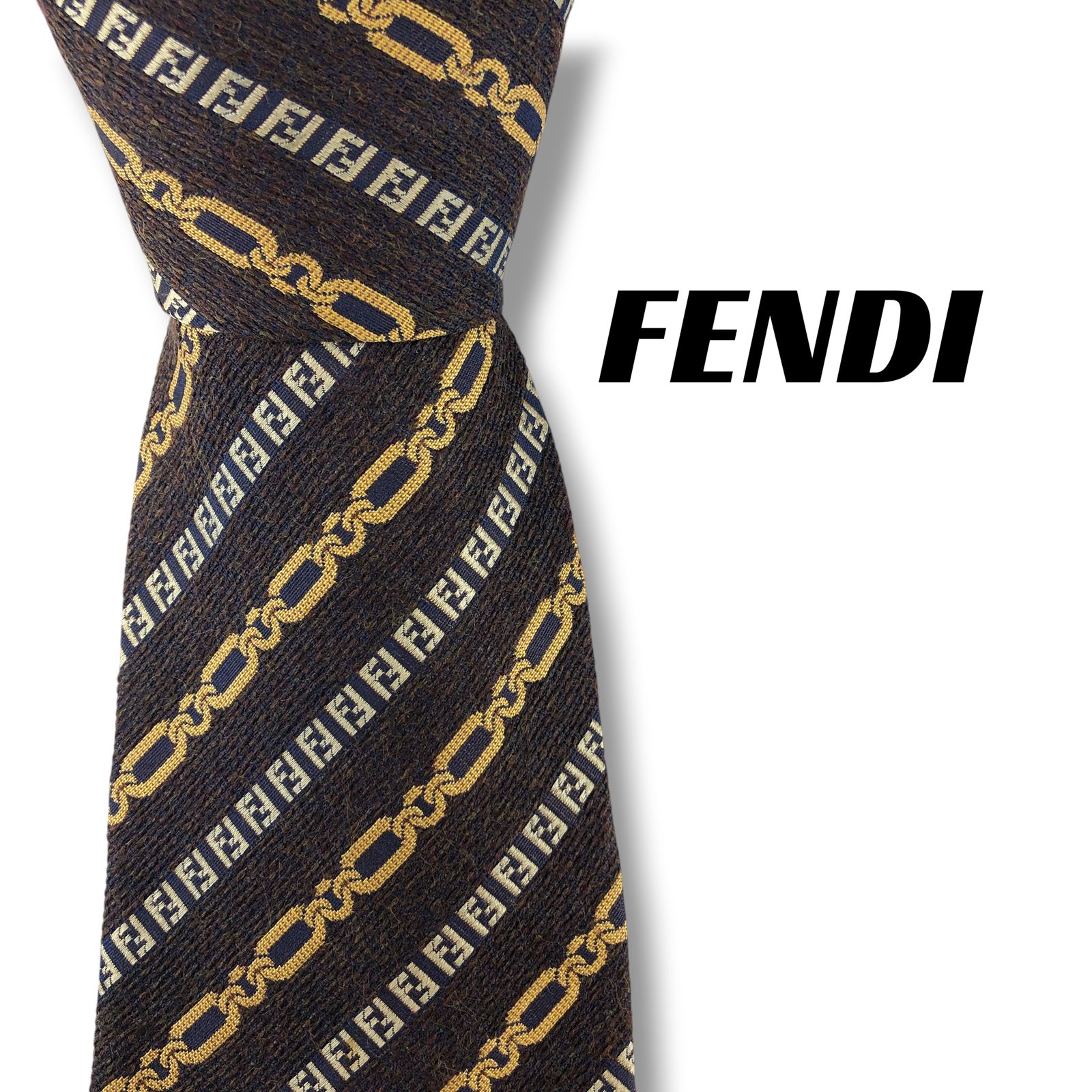 8331】可品！フェンディ ネクタイ ブラウン系×ブルー系 FF柄 - メルカリ