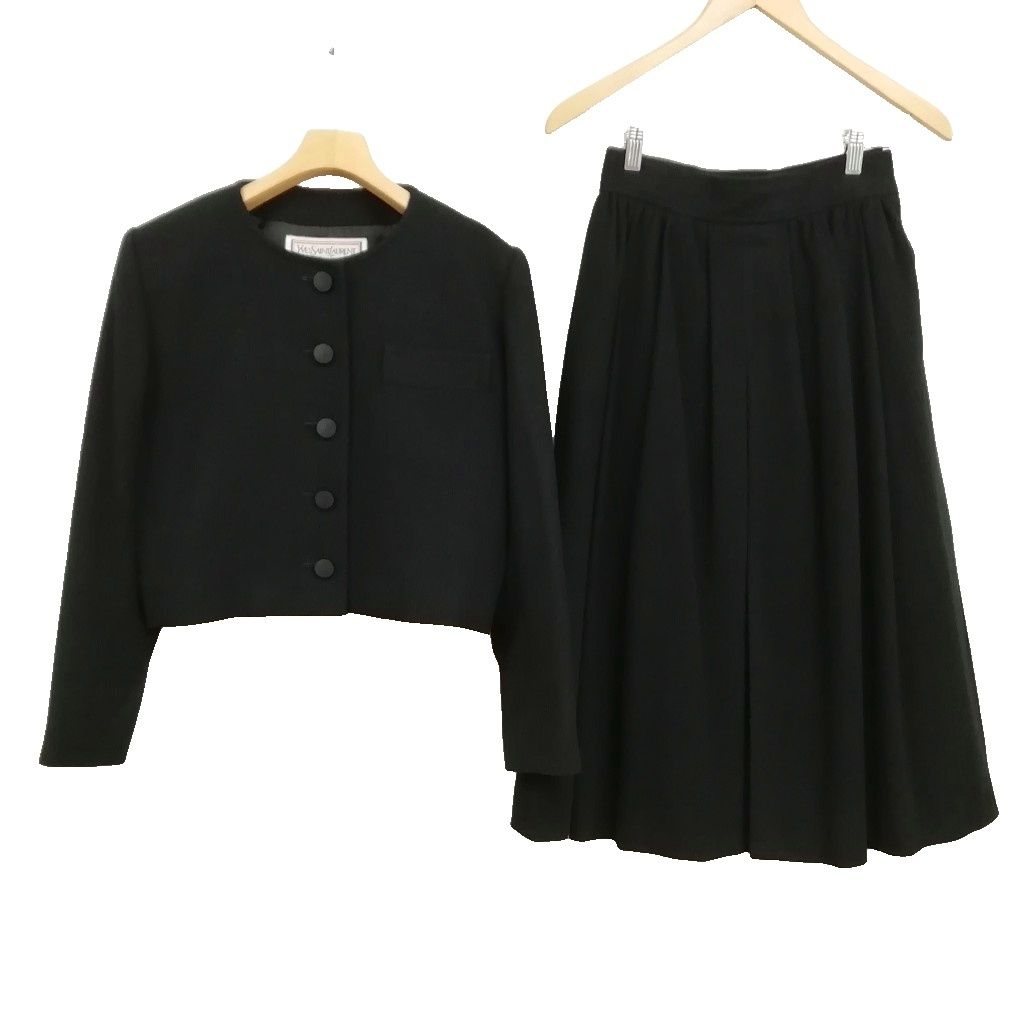 イヴサンローラン YVES SAINT LAURENT ヴィンテージ スカート スーツ セットアップ M ブラック