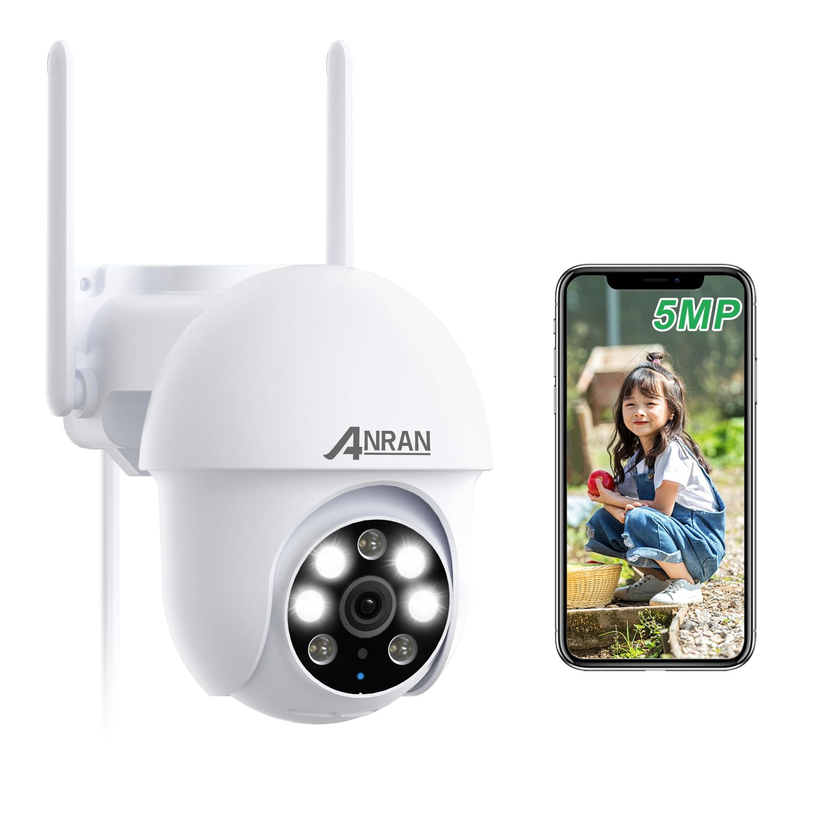 【500万超高画素・自動追尾・24時間常時録画】ANRAN 防犯カメラ 屋外 無線 5MP 監視カメラ 屋外 遠距離暗視 5dBiWiFi強化 可復元自動追尾 防犯カメラ ワイヤレス 屋外 360°広角撮影 動体検知 夜間カラー撮影（4灯搭載 4ca97cae