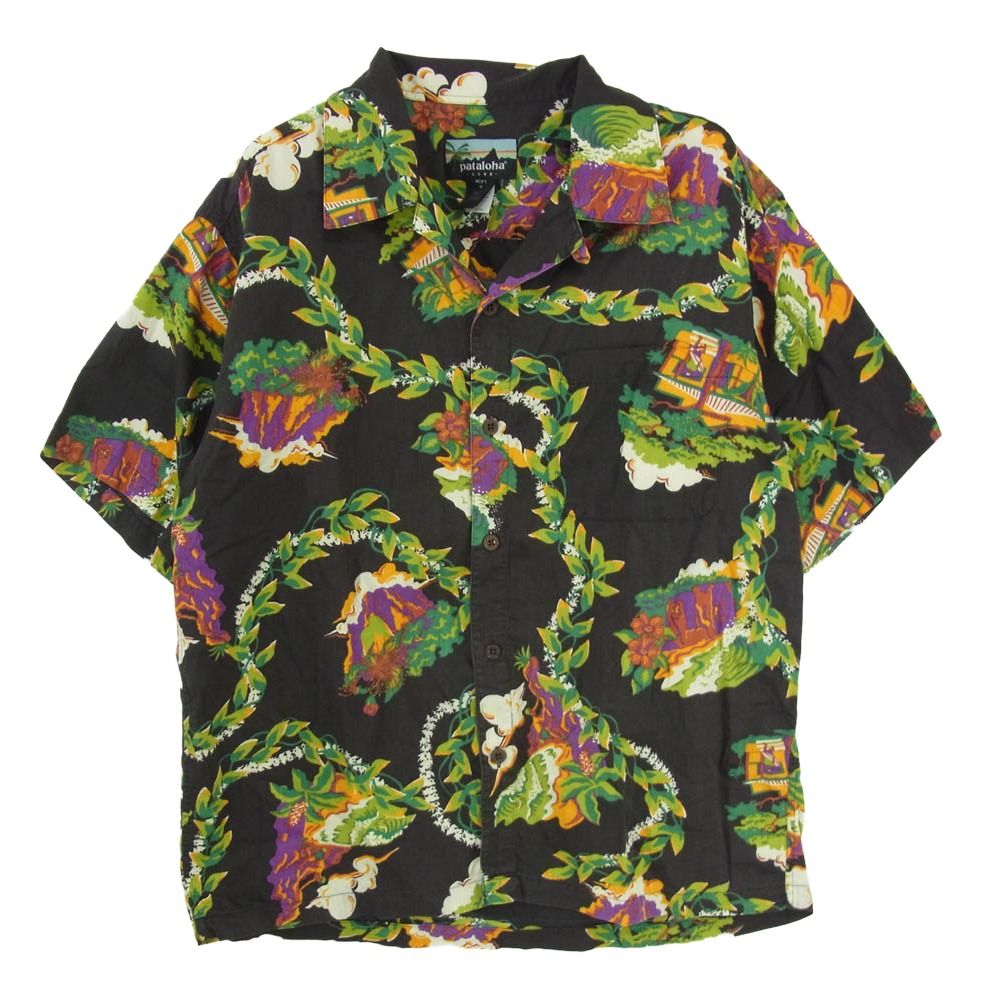 patagonia パタゴニア 00s 52550 00年製 Pataloha パタロハ ハレイワ オリジナル ハワイアン 半袖 アロハ シャツ ブラック系 M【中古】