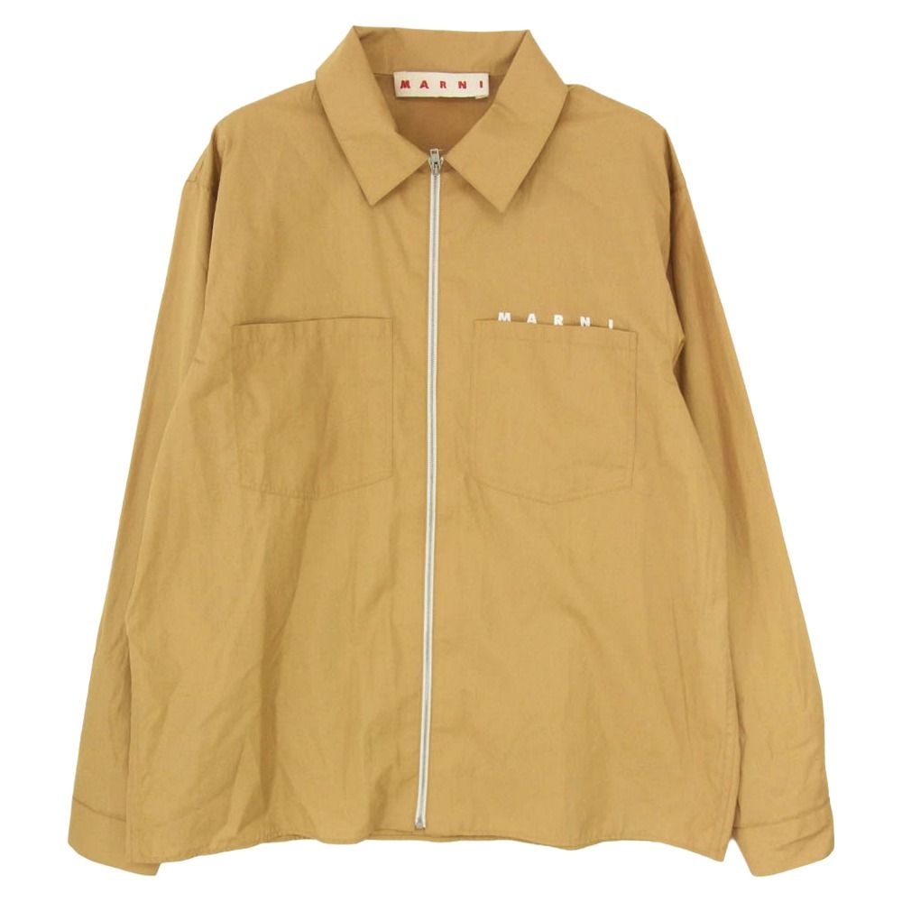 MARNI マルニ CUMU0297P0 USCT88 POPLIN ZIP SHIRT WITH HIDDEN LOGO ロゴ プリント ジップアップ 長袖 シャツ ブラウン系 44【中古】