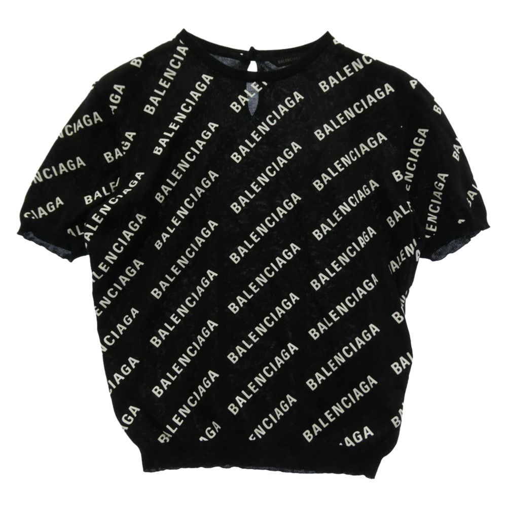 BALENCIAGA バレンシアガ 695449 T3234 Mini Allover Logo Sweater ロゴ総柄 半袖 ニット トップス ブラック系 L【美品】【中古】