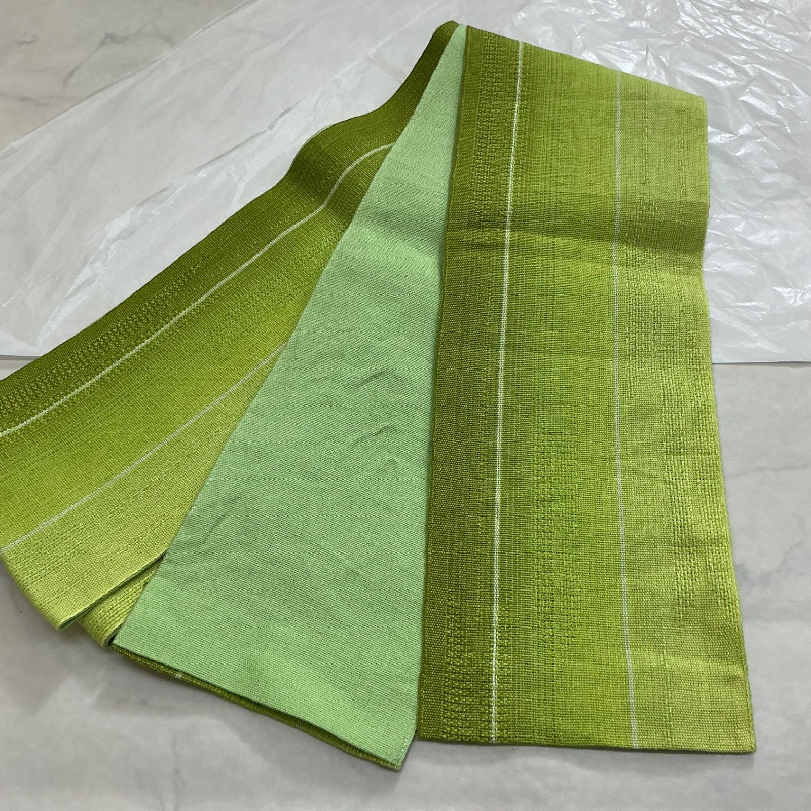 ◆kimomo+one◆kimonoarisa◆美品◆夏物夏帯◆グラデーションが綺麗な半幅帯◆麻◆長尺◆長さ405.5cm◆