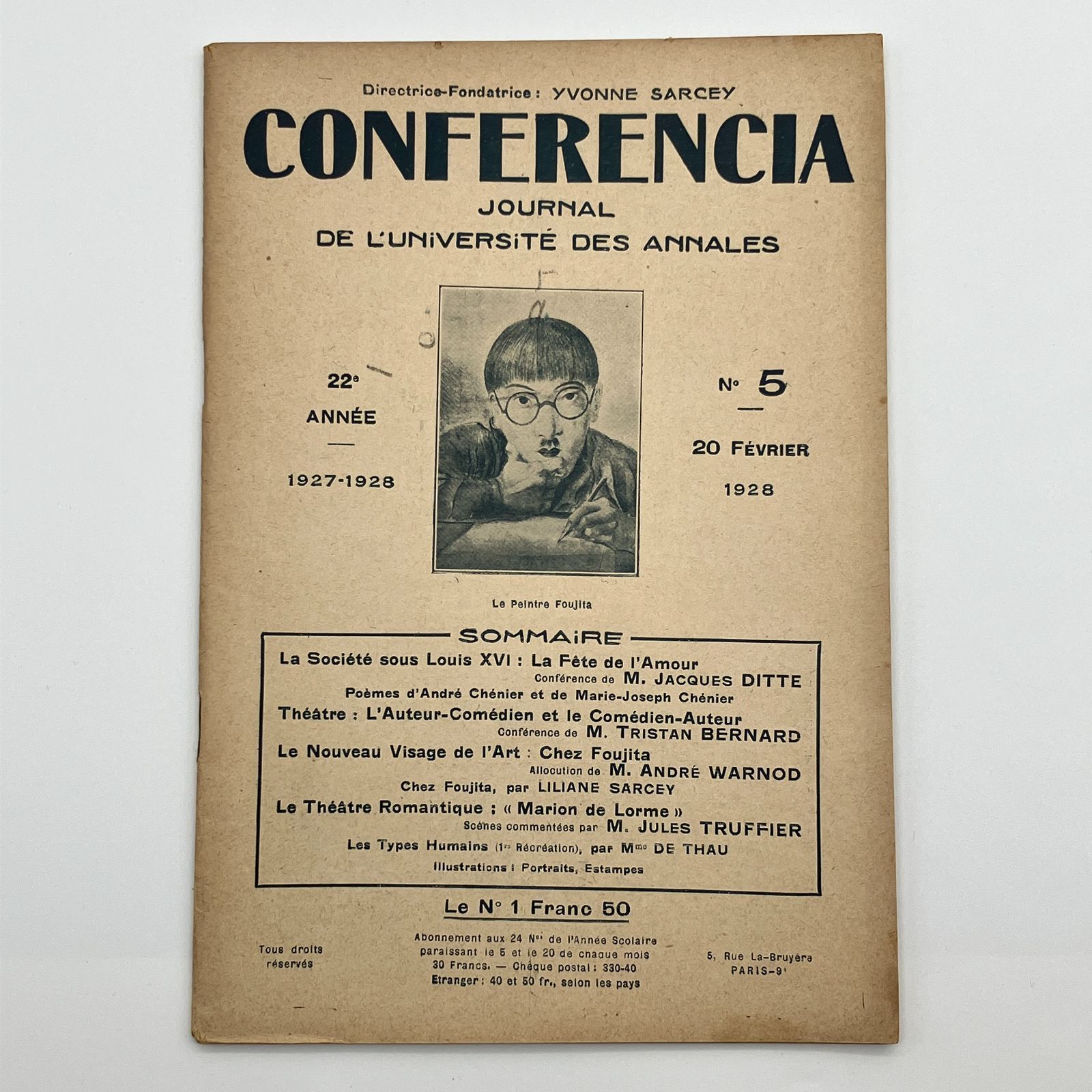 藤田嗣治 表紙掲載 CONFERENCIA 　フランス アナル大学　雑誌 1928年 パリ発行 フランス語 　エコール・ド・パリ　 アンティーク ( INP_G08 / POP_2063 )