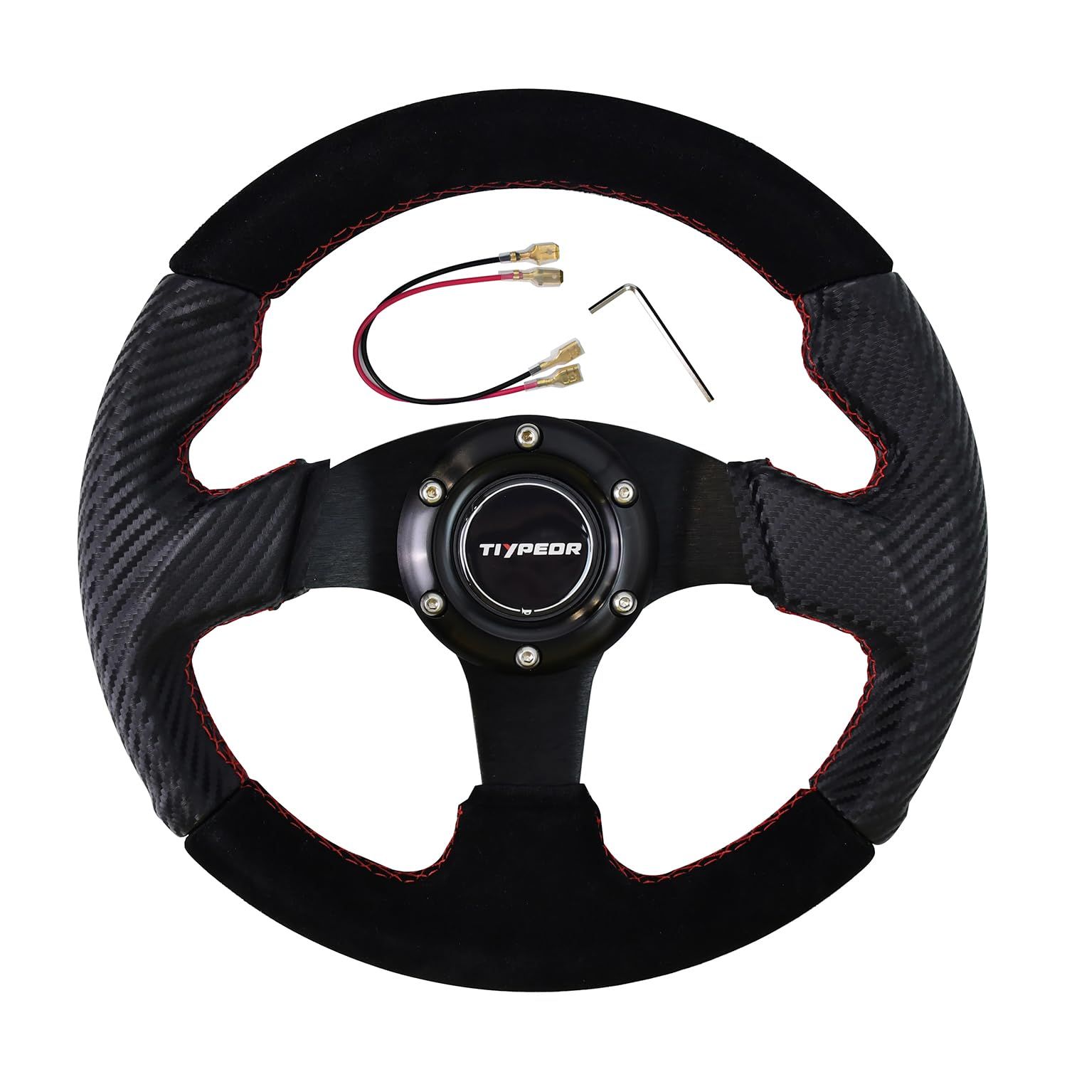 スエード製レーシングステアリング 280mm・カーボン調・軽量設計