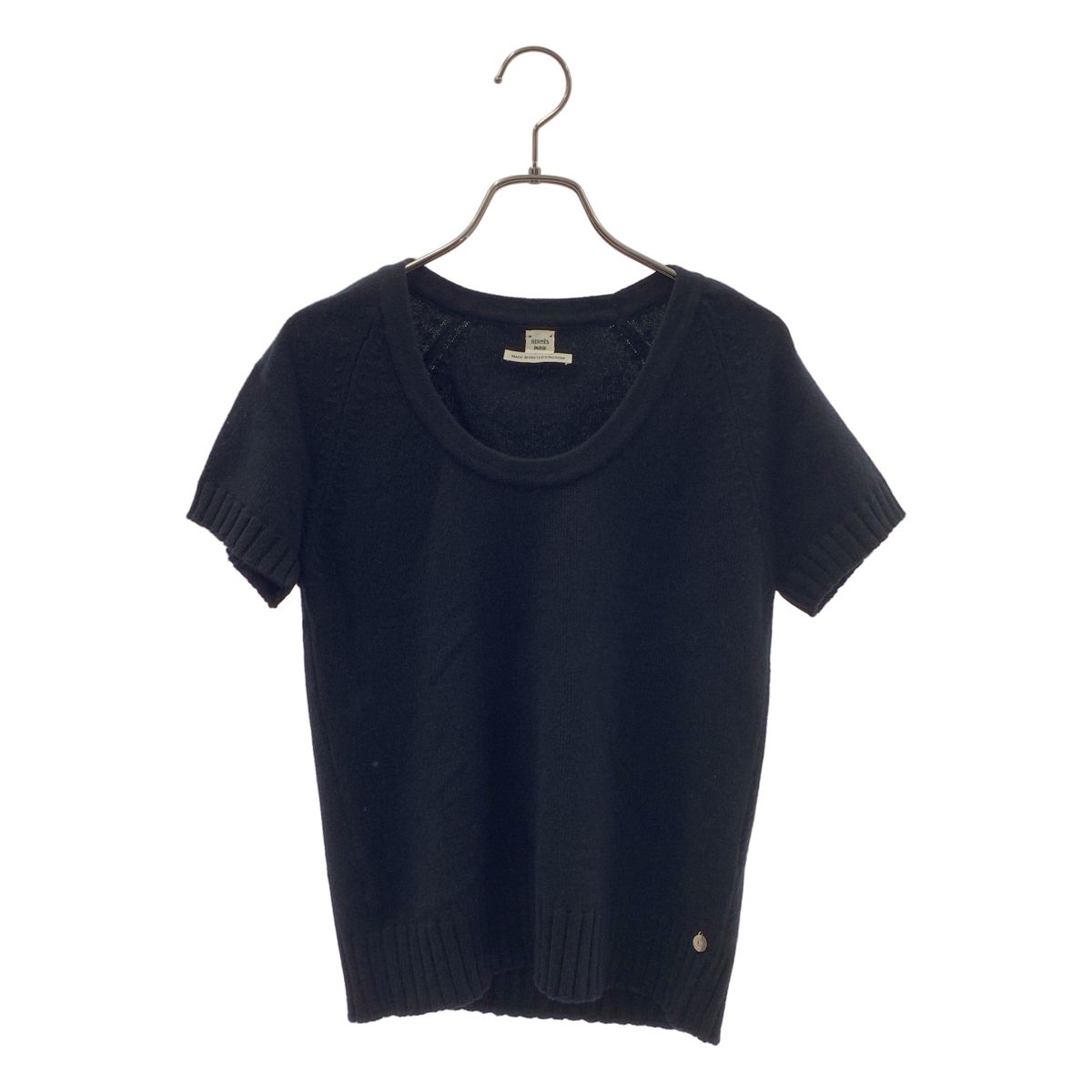 【美品】 HERMES / エルメス | カシミヤ Hボタン 半袖ニット | 34 | ブラック | レディース