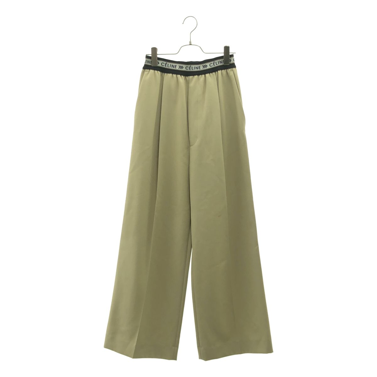【美品】 CELINE / セリーヌ | ロゴ ウエストゴム タック ワイドパンツ | 34 | ベージュ | レディース