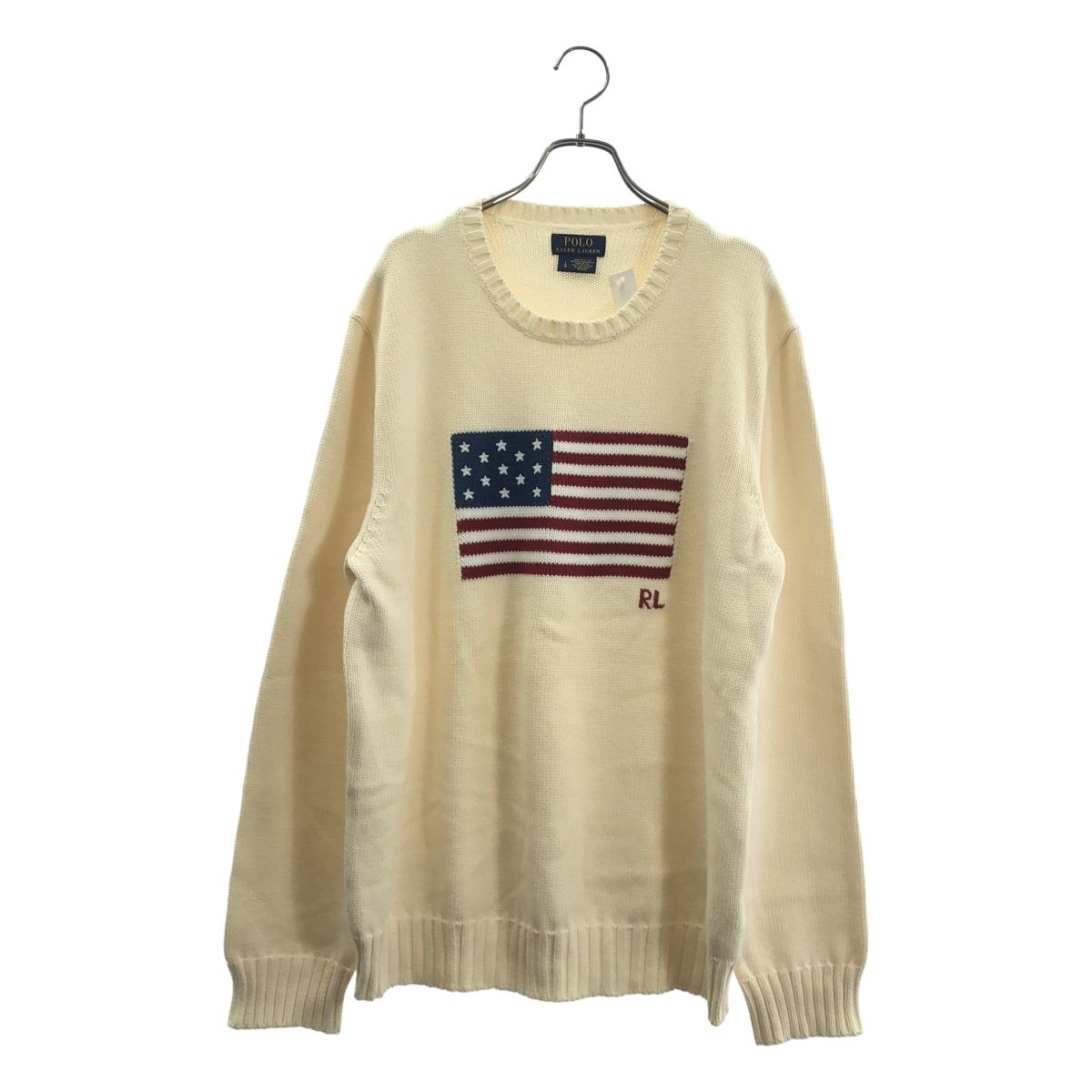 【美品】 POLO RALPH LAUREN / ポロラルフローレン | アイコニック フラッグ プルオーバー ニット | L | アイボリー | メンズ