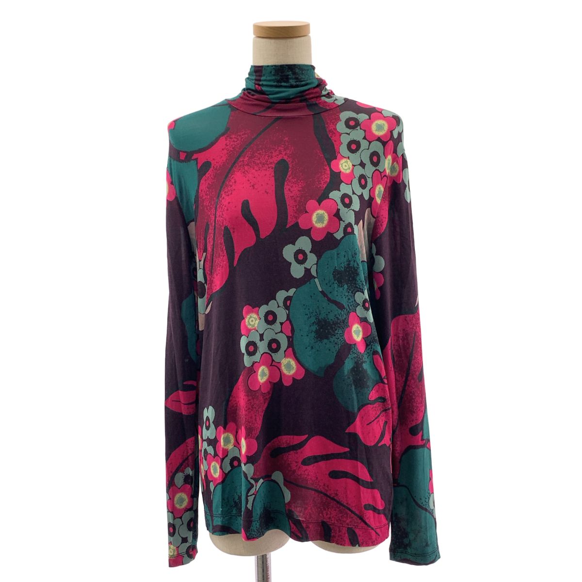 DRIES VAN NOTEN / ドリスヴァンノッテン | セカンドスキン フラワープリント タートルネック トップス | S | ピンク/グリーン系 | レディース