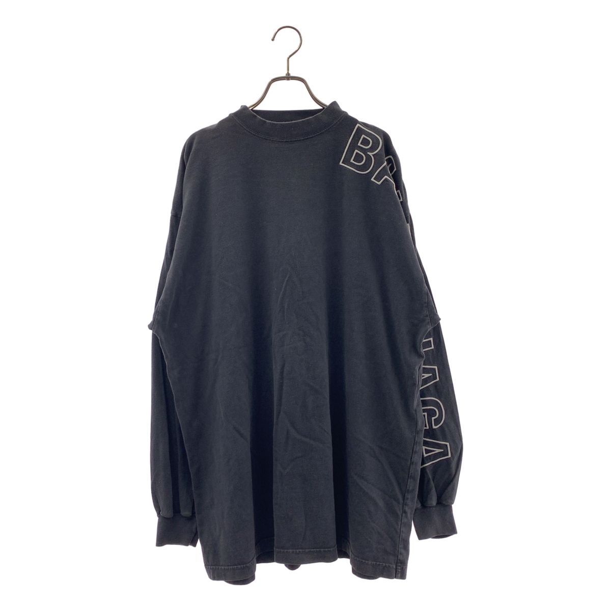 BALENCIAGA / バレンシアガ | 2023AW | Outline Long Sleeve T-Shirt ヴィンテージ加工 ロゴ 刺しゅう Tシャツ | 2 | ブラック | メンズ
