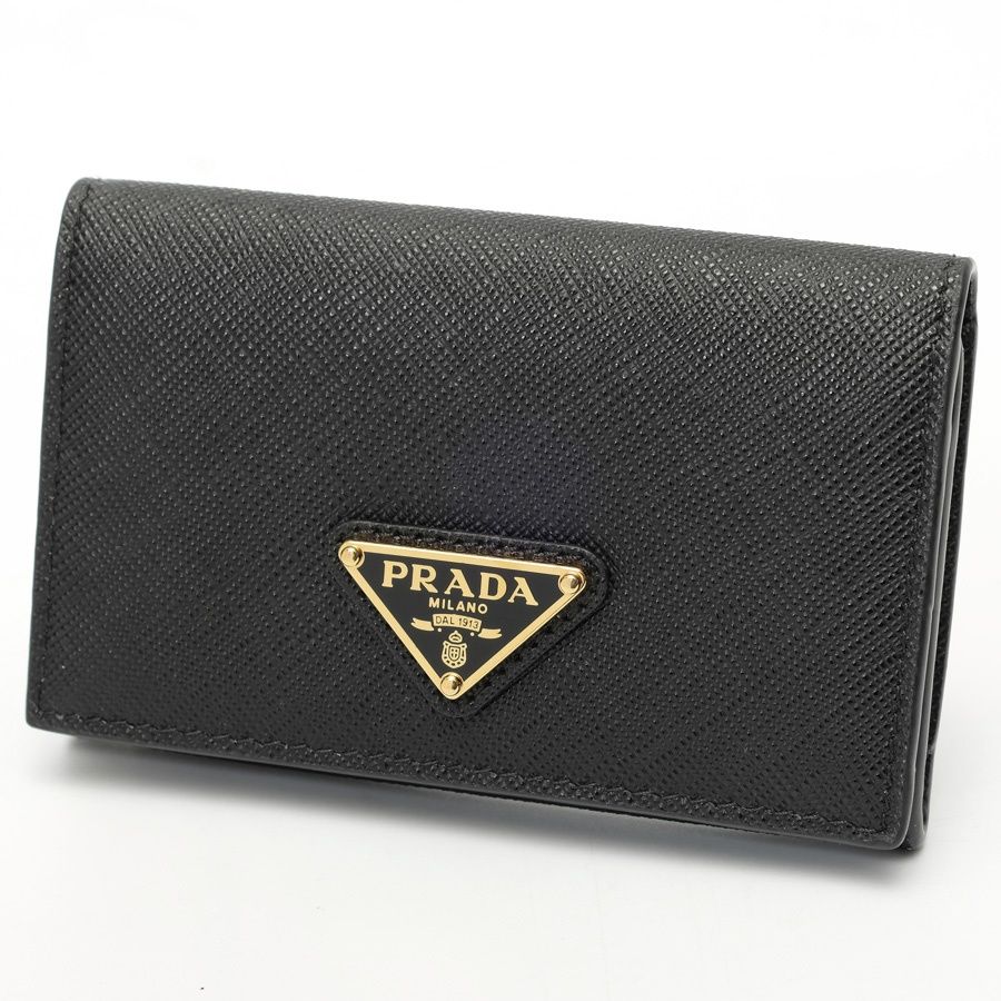 プラダ / PRADA　サフィアーノ トライアングル カードケース / 名刺入れ　1MC110　レザー　ブラック/ゴールド金具 【中古】