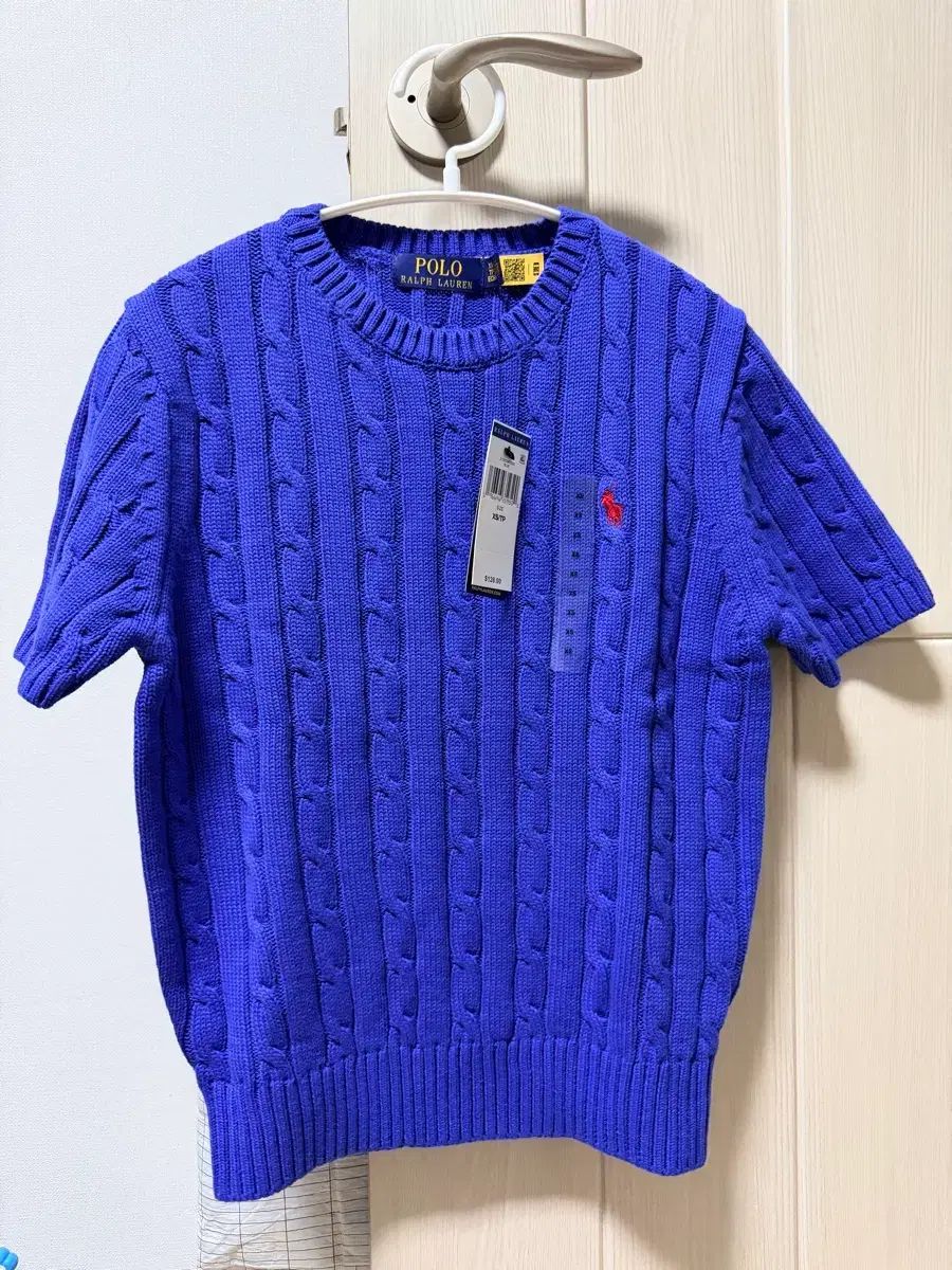 ポロ ラルフローレン ケーブル 半袖ニット ブルー XS
