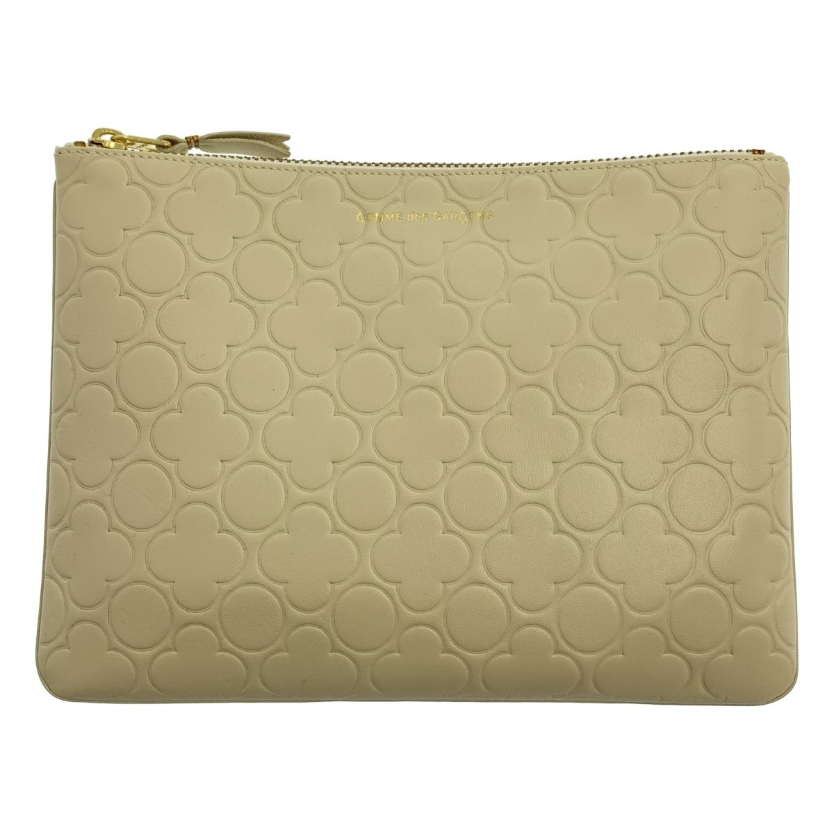 【美品】 COMME des GARCONS / コムデギャルソン | スクエア レザー エンボス クラッチバッグ ポーチ | アイボリー | レディース