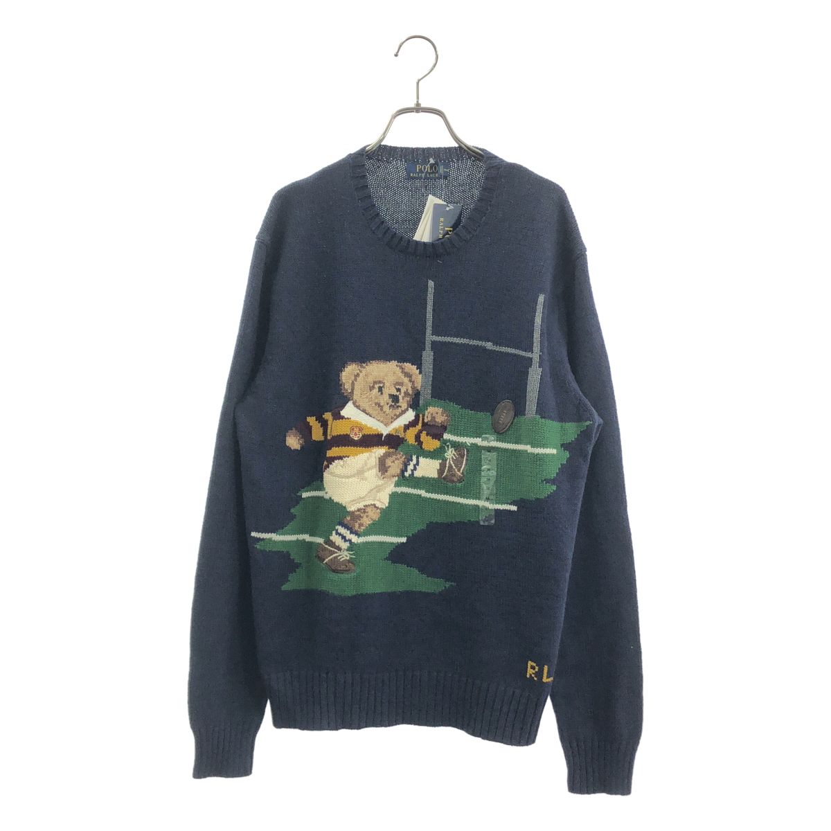 【美品】 POLO RALPH LAUREN / ポロラルフローレン | コットン リネン ポロベア ニット | M | ネイビー | メンズ
