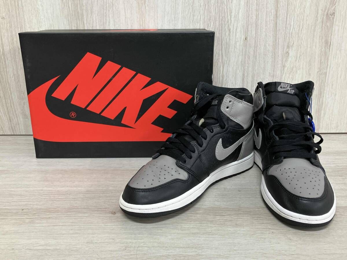 NIKE ナイキ AIR JORDAN 1 RETRO HIGH OG／555088-013 スニーカー 26cm ブラック/グレー 紐付き 箱有り