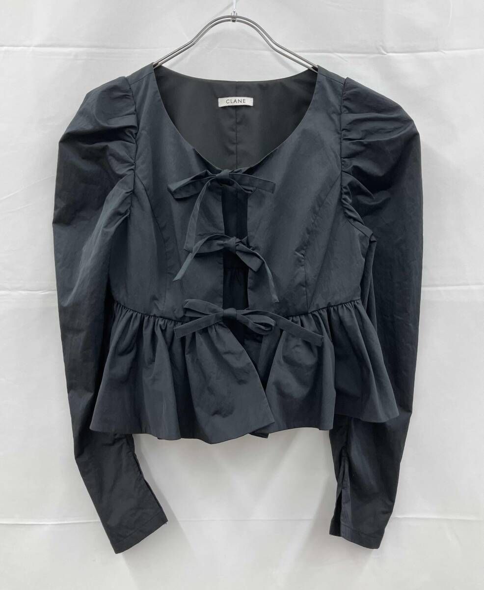 CLANE クラネ 長袖カットソー SHORT PEPLUM RIBBON TOPS ショートペプラムリボントップス 10122-4073 サイズ1 ブラック 通年