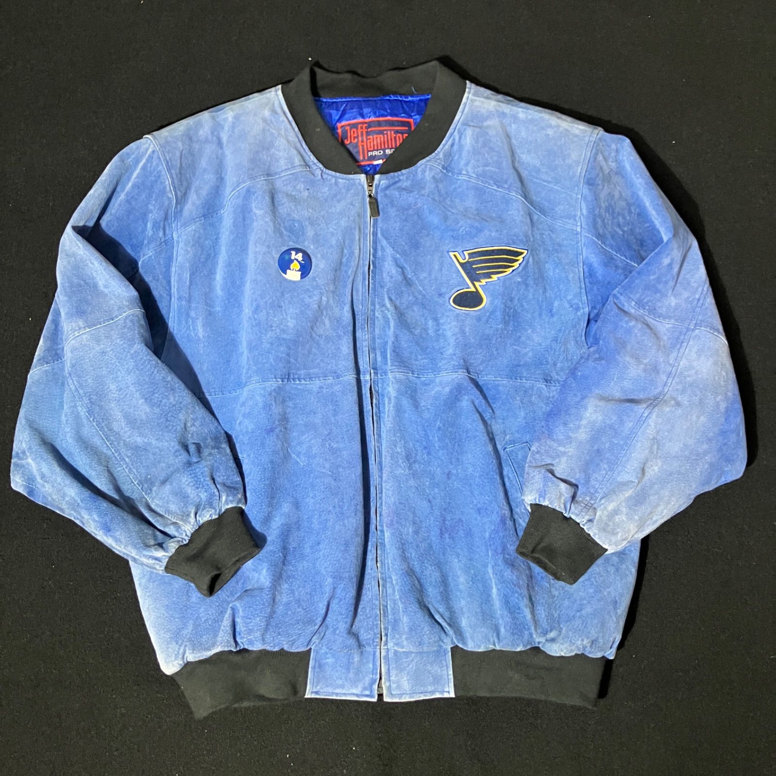 Jeff Hamilton PRO SPORT size:XXXXL セントルイス・ブルース スウェード レザージャケット スタジャン ブルー ビンテージ vintage NHL