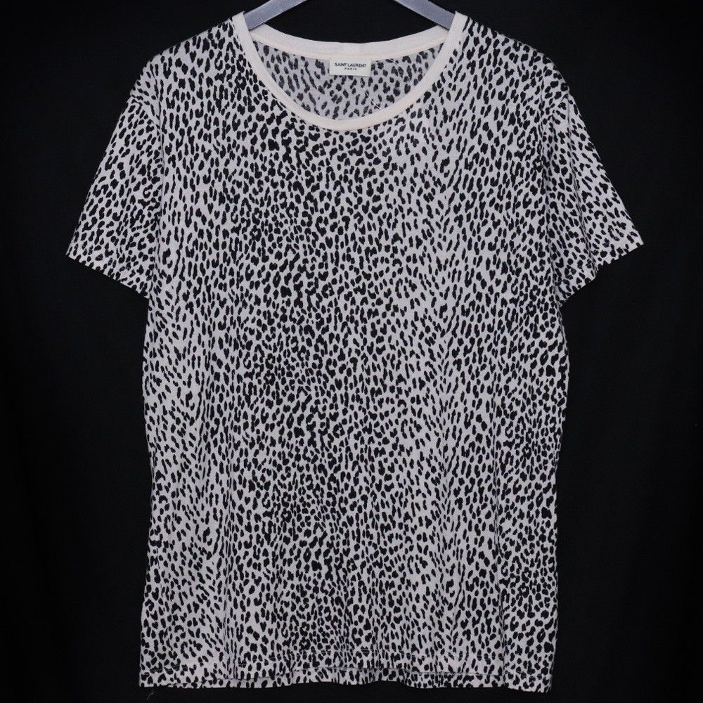 【新品タグ付き】SAINT LAURENT　レオパード柄Tシャツ SAINT LAURENT エディ期 レオパード柄Tシャツ Lサイズ ホワイト - メルカリ