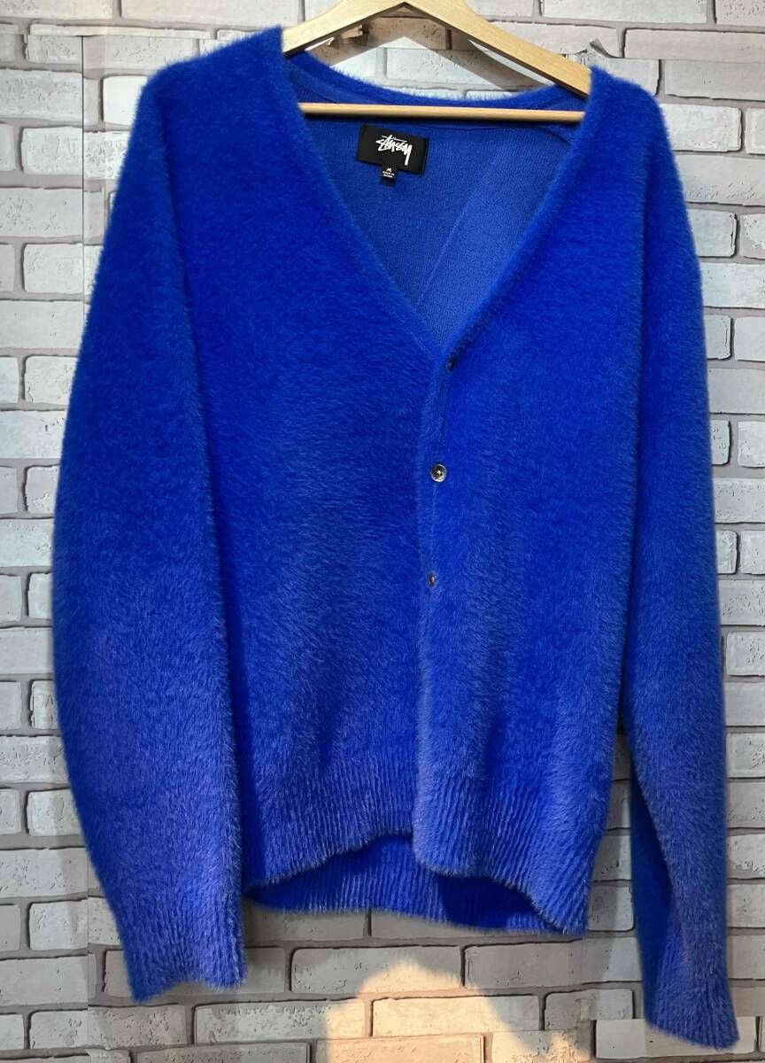 STUSSYステューシー カーディガン SHAGGY CARDIGAN 青 Mサイズ ストリート