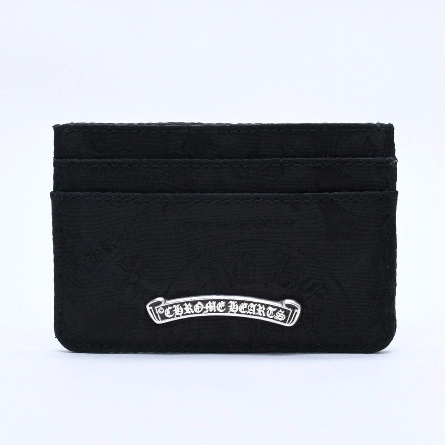 新品未使用 CHROME HEARTS クロムハーツ DOUBLE SIDE ダブルサイド カードケース ナイロン シルバー925 ブラック 総柄 中古 4a004318