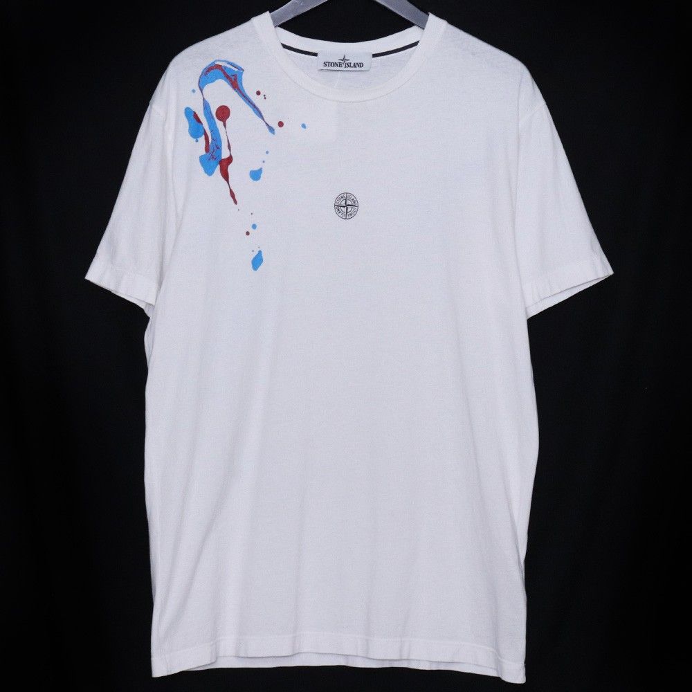 STONE ISLAND ペンキドロップバックプリントTシャツ Lサイズ ホワイト 72152NS81