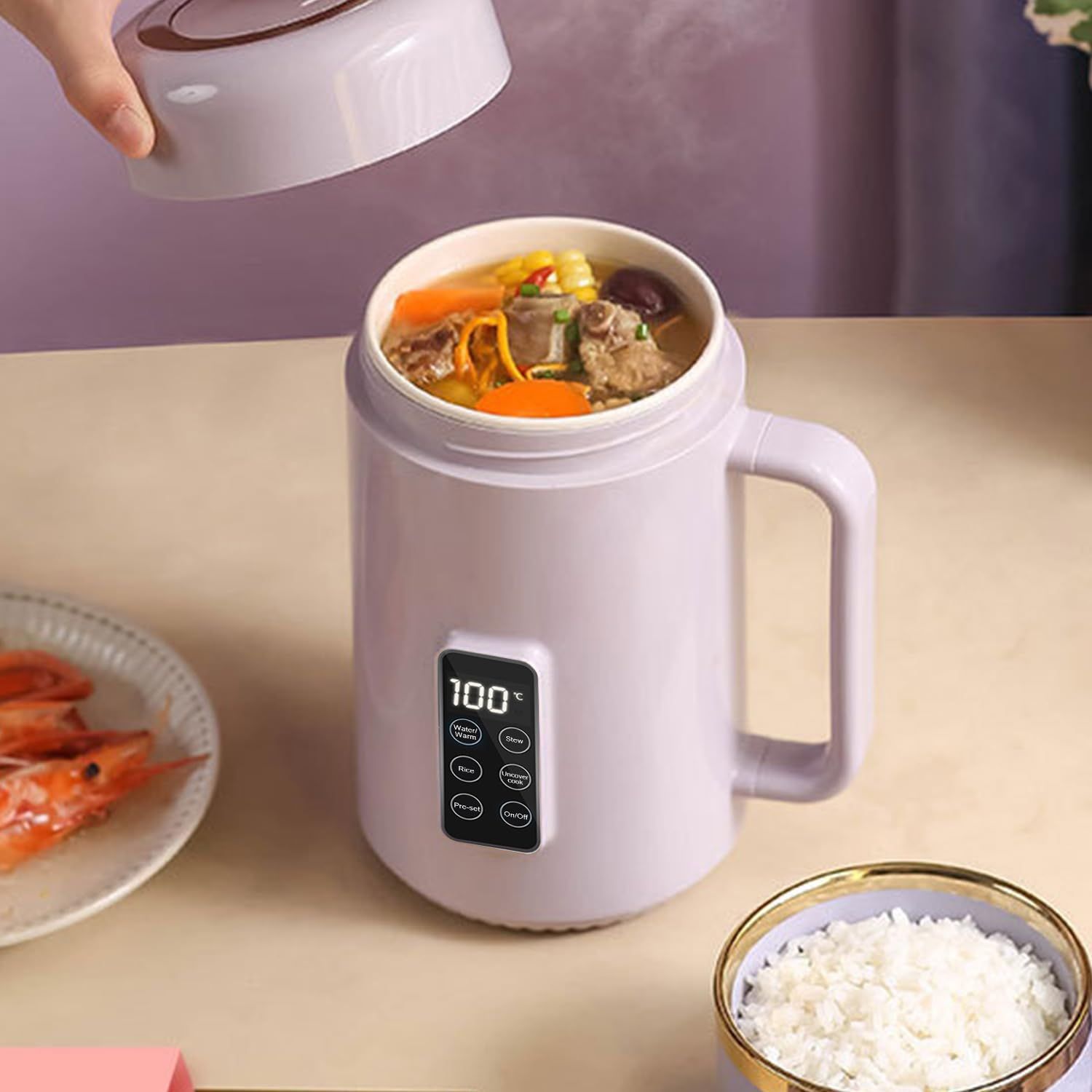 「7分でお湯が出る・1L大容量」マグカップ型電気なべ 煮込みポット KSD温度制御 お湯/保温 煮込み ご飯 蓋を開けて煮る 12時間予約 電気ケトル スープメーカー 湯沸かしケトル 養生カップ スープポット★ c65aaab0