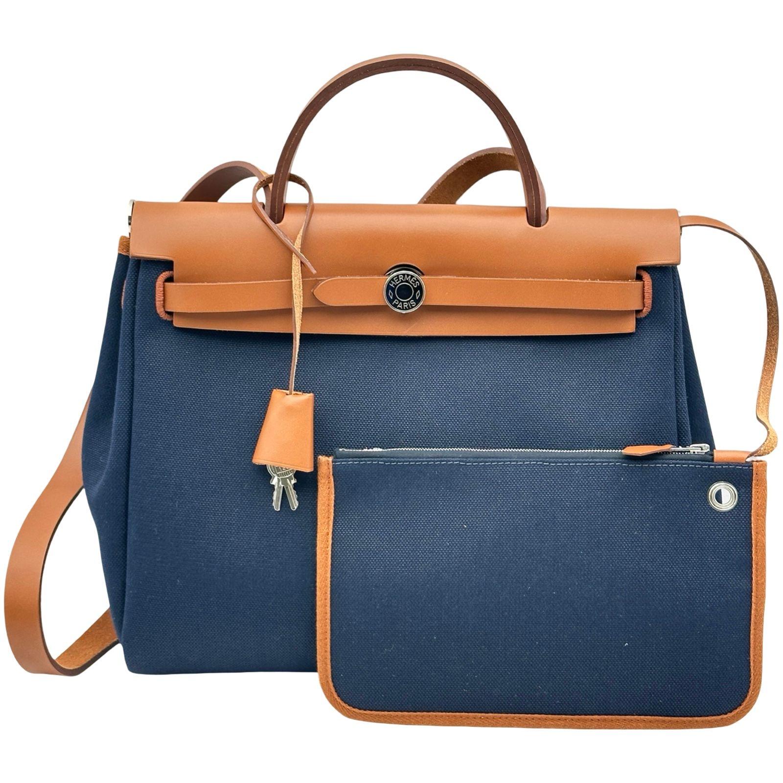 エルメス HERMES エールバッグジップPM W刻印 ネイビー/シルバー金具 トワル レディース ショルダーバッグ